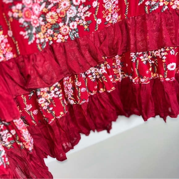 Raindrops Women’s Large Floral Sleeveless Red Dress Sundress Mini Ruffle - Picture 8 of 9